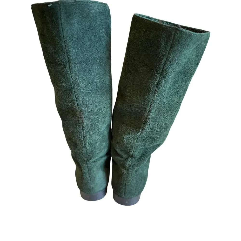 Vintage Lands End Hunter Green Suede Flat Mid Ankle Boots 6.5